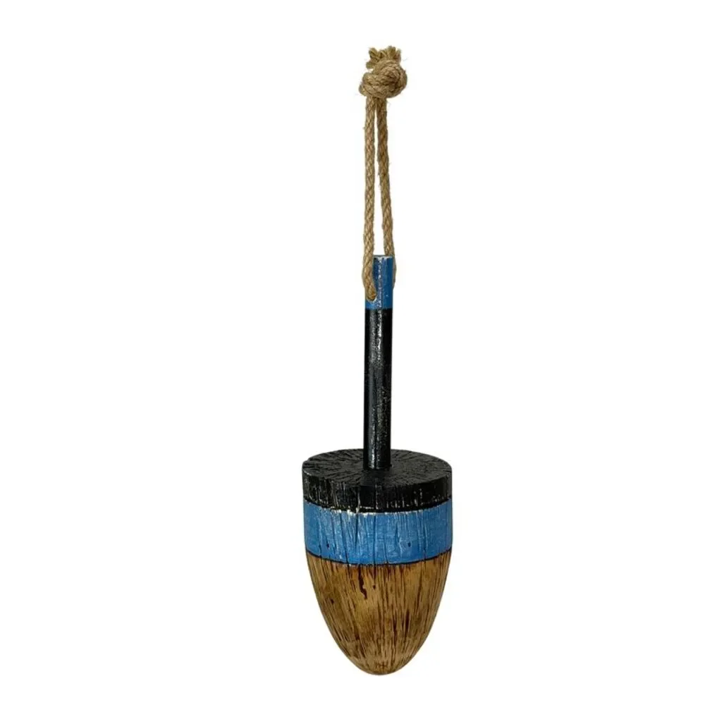 Decorative Wood Buoy Blue Stripe Rope Hanger 15 Inch Nautical Wall Accent